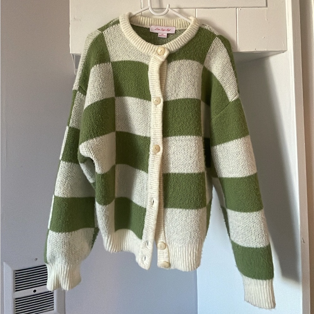Lisa says Gah Lauda Cardigan- green check xs/ s